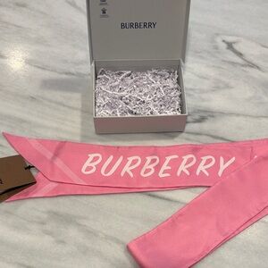 Burberry Pink Silk Skinny Logo Scarf
